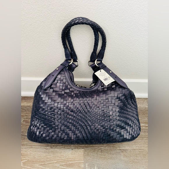 Cole Haan "Small Triangle Tote Genevieve" woven leather (in "Estate Blue") - NWT - Picture 1 of 9